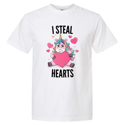 I Steal Hearts Unicorn Lover Valentine's Day Hearts Cool Gift Garment-Dyed Heavyweight T-Shirt