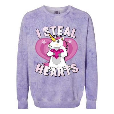 I Steal Hearts Unicorn Valentine's Day Funny Gift Colorblast Crewneck Sweatshirt