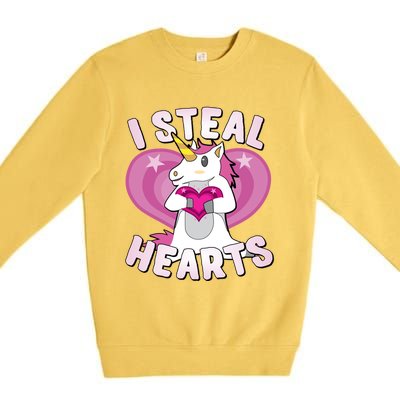 I Steal Hearts Unicorn Valentine's Day Funny Gift Premium Crewneck Sweatshirt