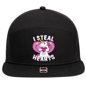 I Steal Hearts Unicorn Valentine's Day Funny Gift 7 Panel Mesh Trucker Snapback Hat