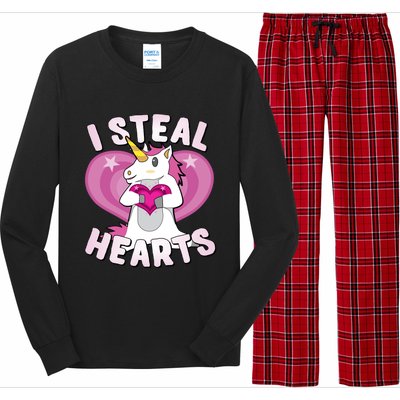 I Steal Hearts Unicorn Valentine's Day Funny Gift Long Sleeve Pajama Set