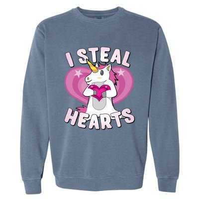 I Steal Hearts Unicorn Valentine's Day Funny Gift Garment-Dyed Sweatshirt