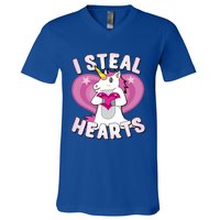 I Steal Hearts Unicorn Valentine's Day Funny Gift V-Neck T-Shirt