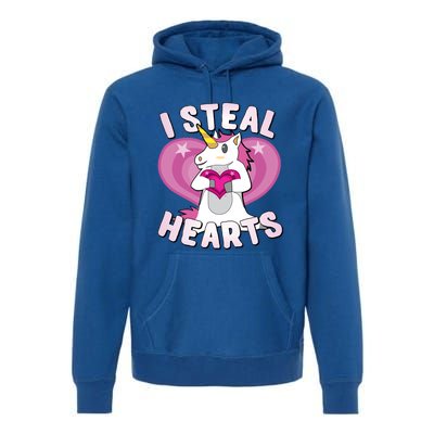 I Steal Hearts Unicorn Valentine's Day Funny Gift Premium Hoodie