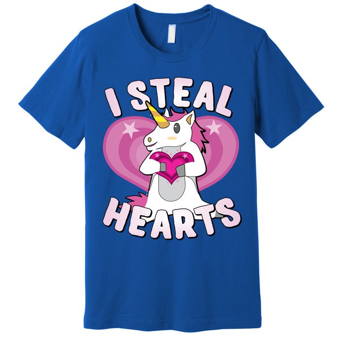 I Steal Hearts Unicorn Valentine's Day Funny Gift Premium T-Shirt