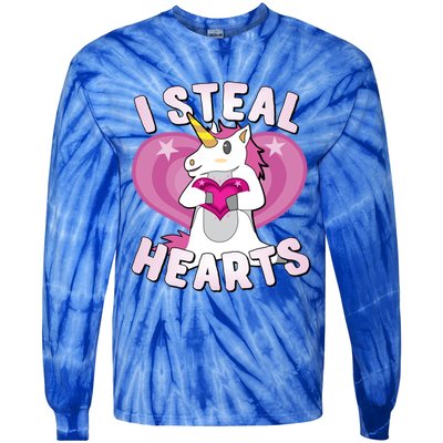 I Steal Hearts Unicorn Valentine's Day Funny Gift Tie-Dye Long Sleeve Shirt