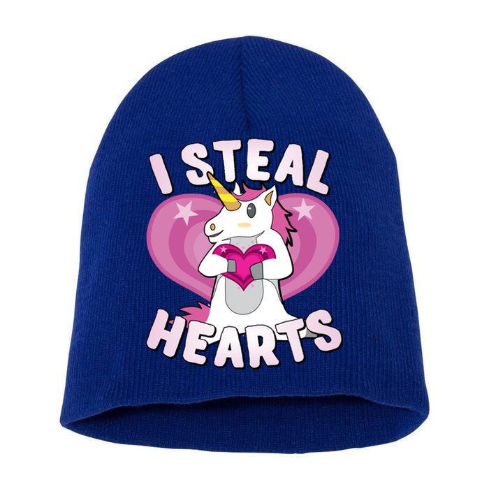 I Steal Hearts Unicorn Valentine's Day Funny Gift Short Acrylic Beanie