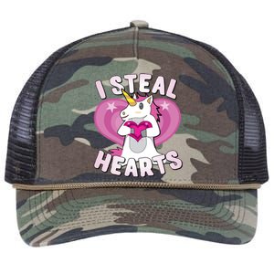 I Steal Hearts Unicorn Valentine's Day Funny Gift Retro Rope Trucker Hat Cap