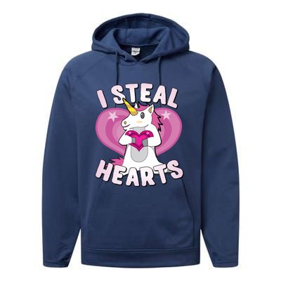 I Steal Hearts Unicorn Valentine's Day Funny Gift Performance Fleece Hoodie