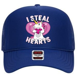 I Steal Hearts Unicorn Valentine's Day Funny Gift High Crown Mesh Back Trucker Hat