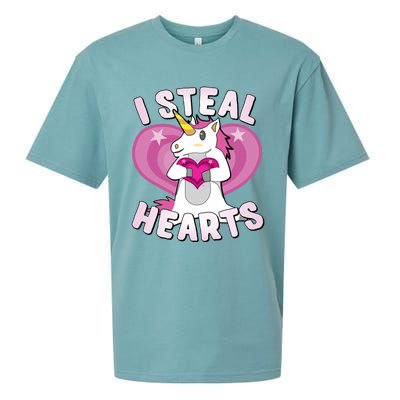 I Steal Hearts Unicorn Valentine's Day Funny Gift Sueded Cloud Jersey T-Shirt