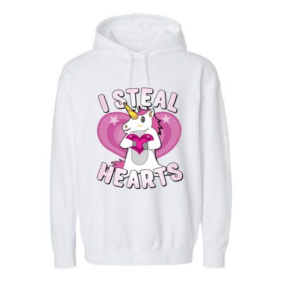 I Steal Hearts Unicorn Valentine's Day Funny Gift Garment-Dyed Fleece Hoodie