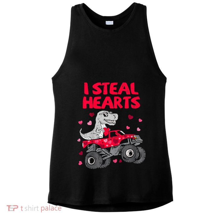 I Steal Hearts Dinosaur Valentines Day Ladies PosiCharge Tri-Blend Wicking Tank