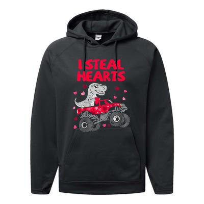 I Steal Hearts Dinosaur Valentines Day Performance Fleece Hoodie