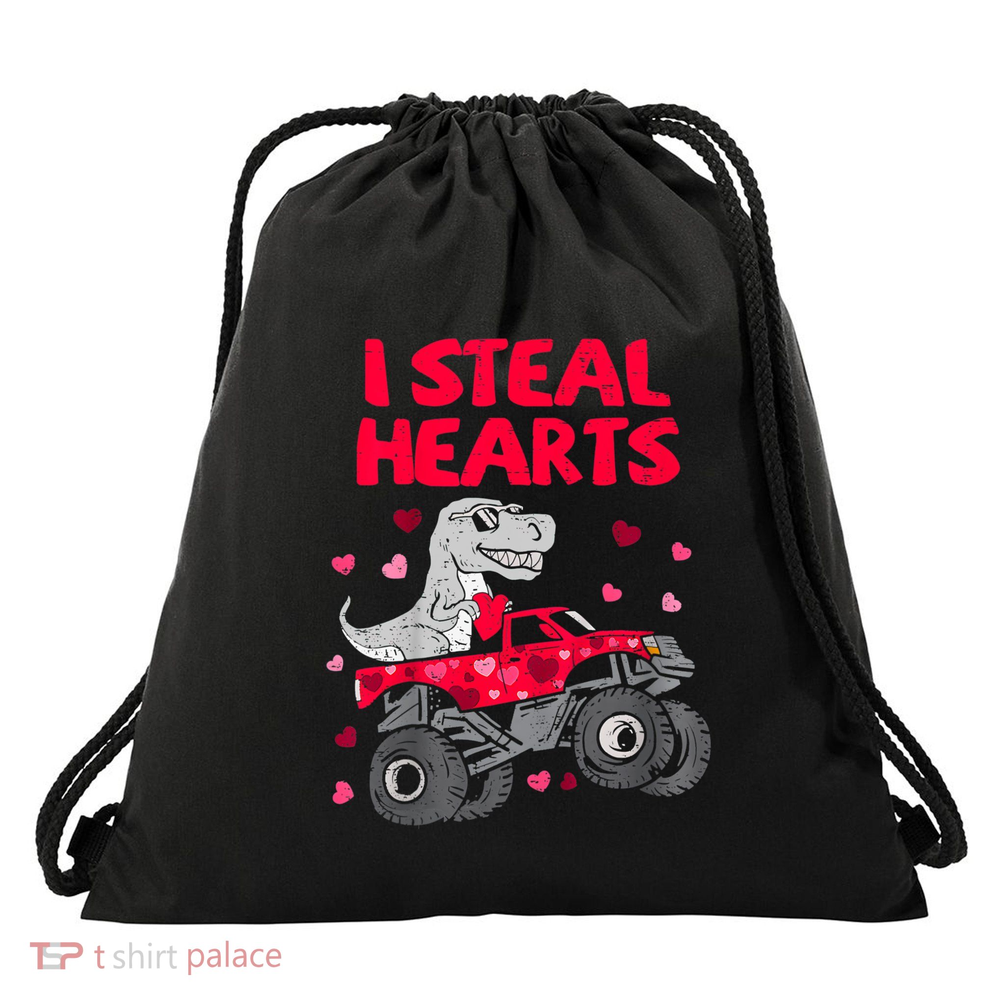 I Steal Hearts Dinosaur Valentines Day Drawstring Bag