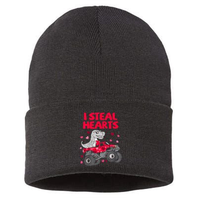 I Steal Hearts Dinosaur Valentines Day Sustainable Knit Beanie