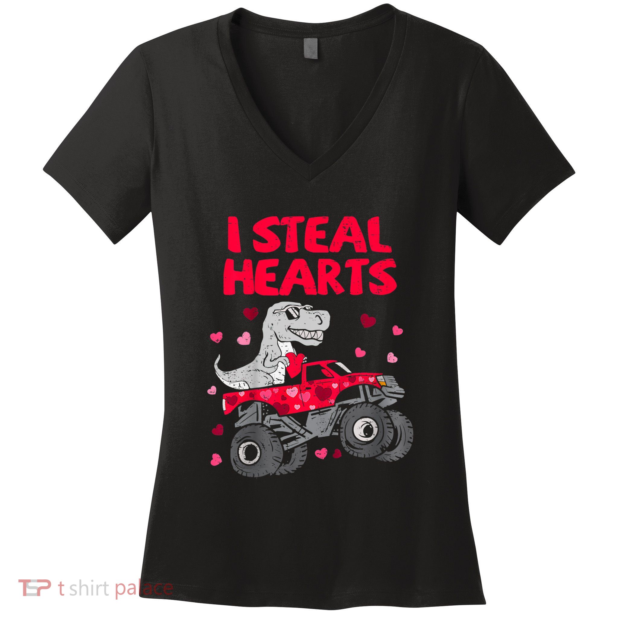 I Steal Hearts Dinosaur Valentines Day Women's V-Neck T-Shirt