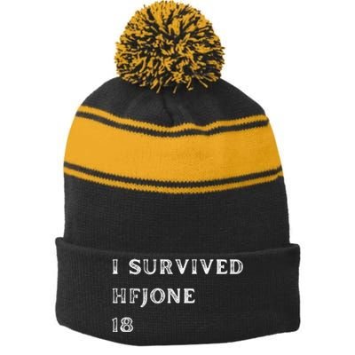 I Survive Hfjone 18 Stripe Pom Pom Beanie