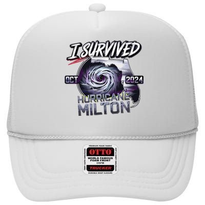 I Survived Hurricane Milton 2024 High Crown Mesh Back Trucker Hat