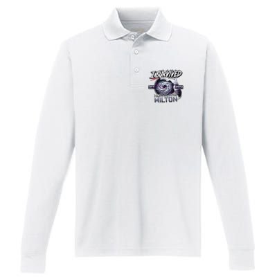 I Survived Hurricane Milton 2024 Performance Long Sleeve Polo