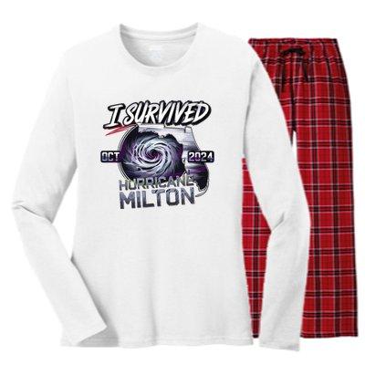 I Survived Hurricane Milton 2024 Women's Long Sleeve Flannel Pajama Set 