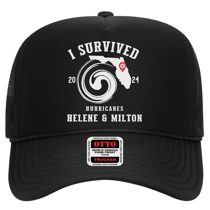 I Survived Hurricane Milton 2024 High Crown Mesh Back Trucker Hat