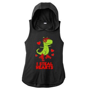 I Steal Hearts Dinosaur Valentines Day Ladies PosiCharge Tri-Blend Wicking Draft Hoodie Tank