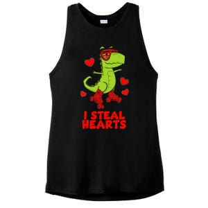 I Steal Hearts Dinosaur Valentines Day Ladies PosiCharge Tri-Blend Wicking Tank