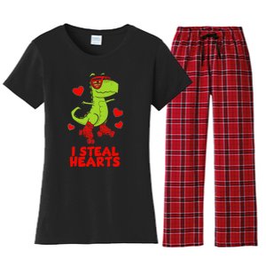 I Steal Hearts Dinosaur Valentines Day Women's Flannel Pajama Set