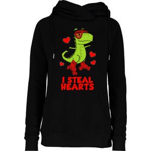 I Steal Hearts Dinosaur Valentines Day Womens Funnel Neck Pullover Hood