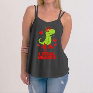 I Steal Hearts Dinosaur Valentines Day Women's Strappy Tank