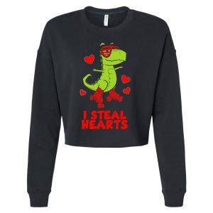 I Steal Hearts Dinosaur Valentines Day Cropped Pullover Crew