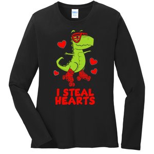 I Steal Hearts Dinosaur Valentines Day Ladies Long Sleeve Shirt