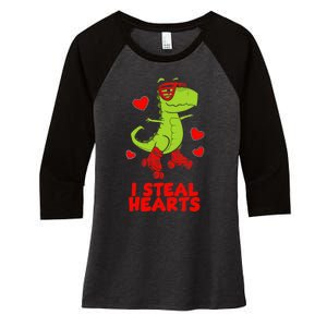 I Steal Hearts Dinosaur Valentines Day Women's Tri-Blend 3/4-Sleeve Raglan Shirt