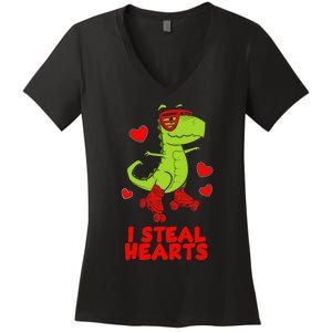 I Steal Hearts Dinosaur Valentines Day Women's V-Neck T-Shirt