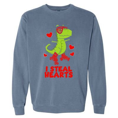 I Steal Hearts Dinosaur Valentines Day Garment-Dyed Sweatshirt