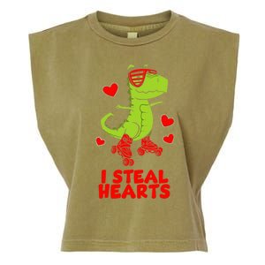 I Steal Hearts Dinosaur Valentines Day Garment-Dyed Women's Muscle Tee