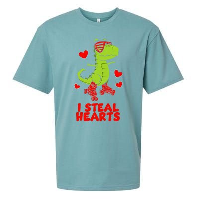 I Steal Hearts Dinosaur Valentines Day Sueded Cloud Jersey T-Shirt