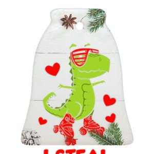 I Steal Hearts Dinosaur Valentines Day Ceramic Bell Ornament