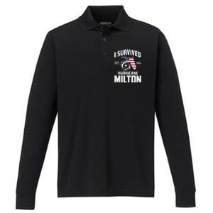 I Survived Hurricane Milton Performance Long Sleeve Polo