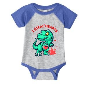 I Steal Hearts Gift Dino Dinosaur Valentines Day Gift Infant Baby Jersey Bodysuit