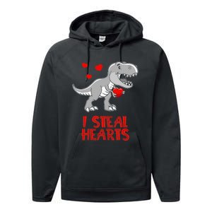 I Steal Hearts Dinosaur Valentines Day Performance Fleece Hoodie