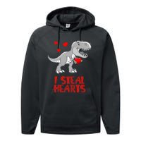 I Steal Hearts Dinosaur Valentines Day Performance Fleece Hoodie