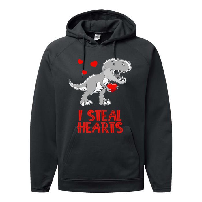 I Steal Hearts Dinosaur Valentines Day Performance Fleece Hoodie