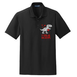 I Steal Hearts Dinosaur Valentines Day Dry Zone Grid Polo