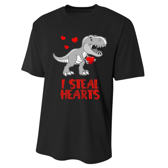 I Steal Hearts Dinosaur Valentines Day Performance Sprint T-Shirt