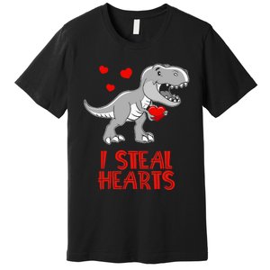 I Steal Hearts Dinosaur Valentines Day Premium T-Shirt