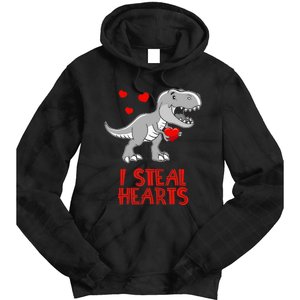 I Steal Hearts Dinosaur Valentines Day Tie Dye Hoodie