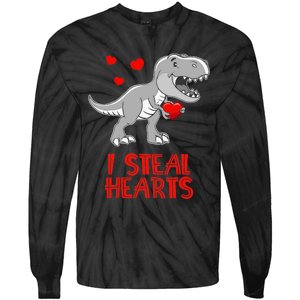 I Steal Hearts Dinosaur Valentines Day Tie-Dye Long Sleeve Shirt