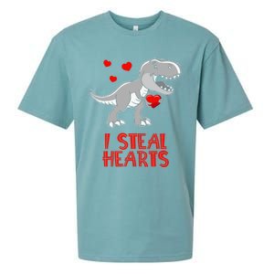 I Steal Hearts Dinosaur Valentines Day Sueded Cloud Jersey T-Shirt